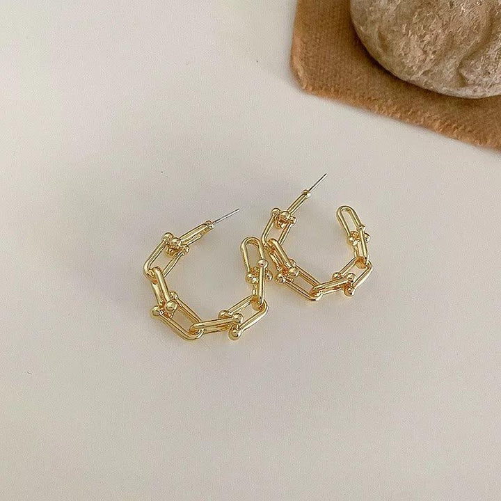 Modern Clavicle U-Link Chain Style Hoop Earrings - Bling Little Thing