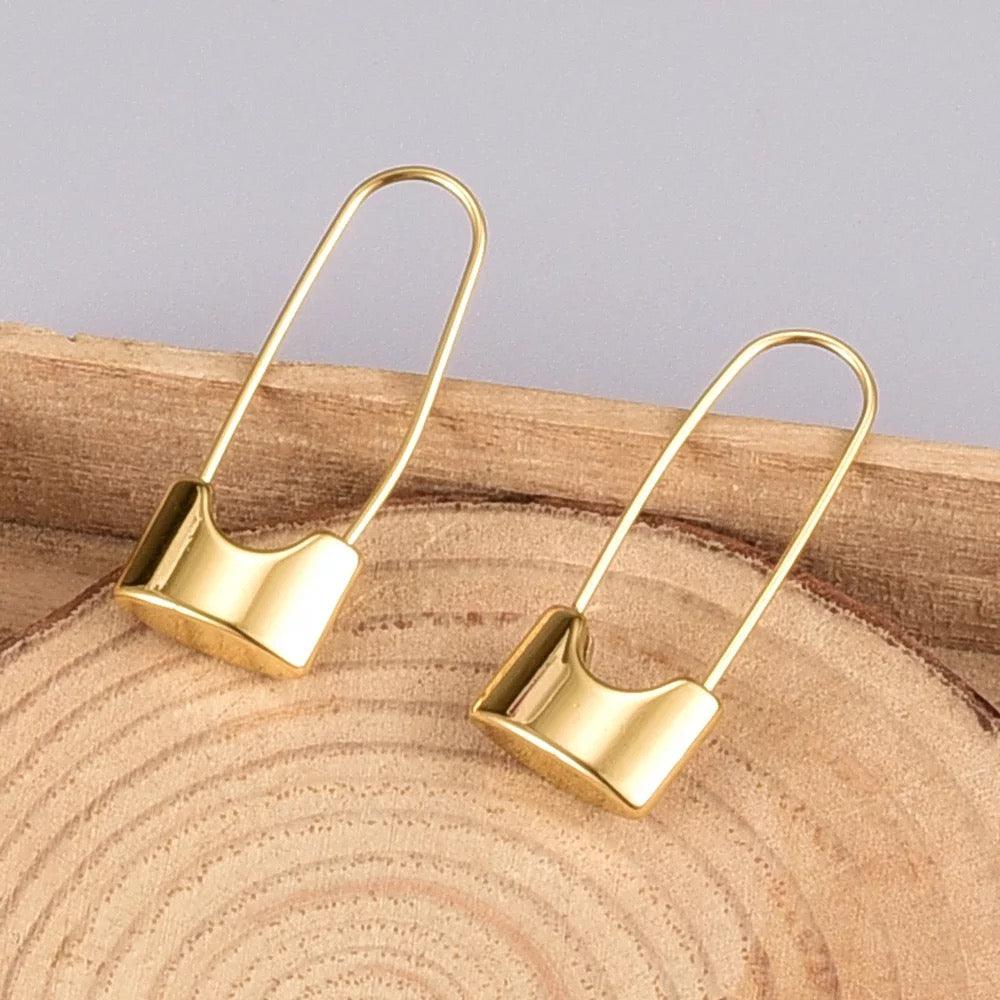 Modern Unique Safety Pin Style Drop Earrings - Bling Little Thing