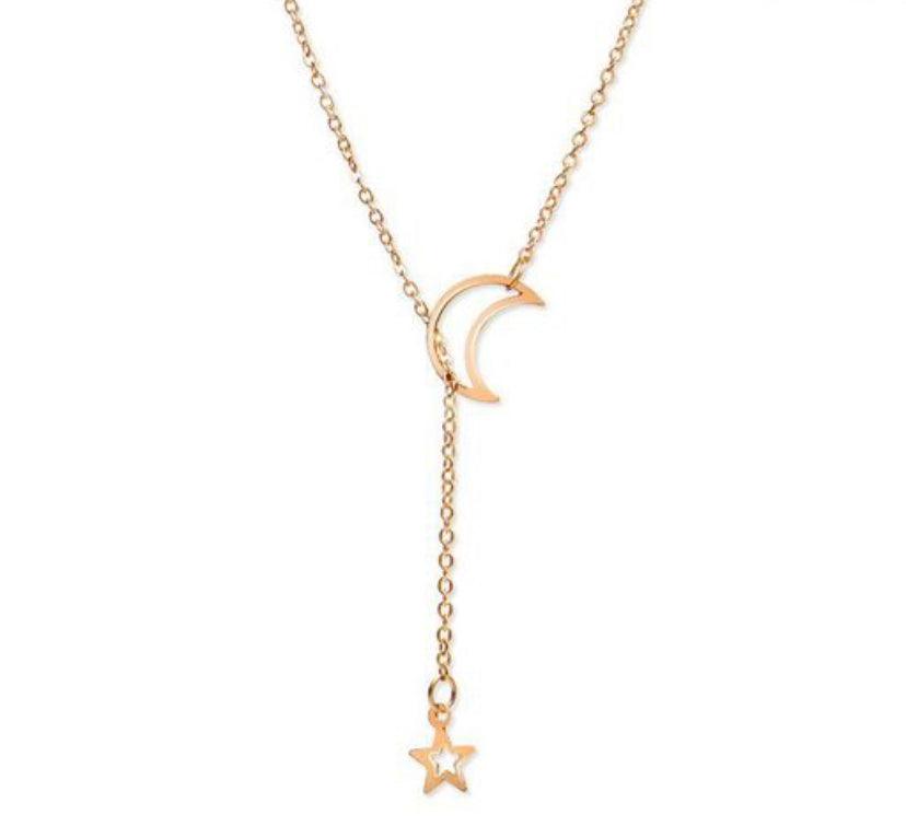 Moon & Star In Love Dainty Chain Necklace - Bling Little Thing