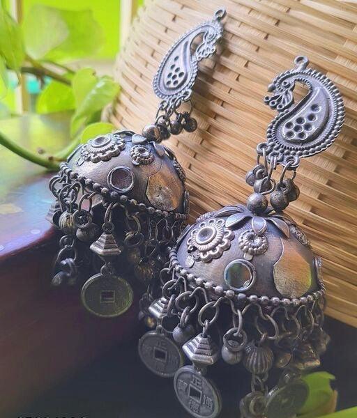 Oxidised Statement Silver Jhumka Earrings - Bling Little Thing