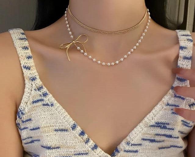 Pearl Bow Elegance Dainty Necklace - Bling Little Thing