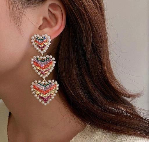 Pearl Embellished Heart Dangler Earrings - Bling Little Thing