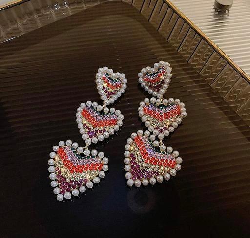 Pearl Embellished Heart Dangler Earrings - Bling Little Thing