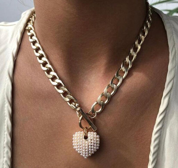 Pearl Heart Pendant Chain Necklace - Bling Little Thing