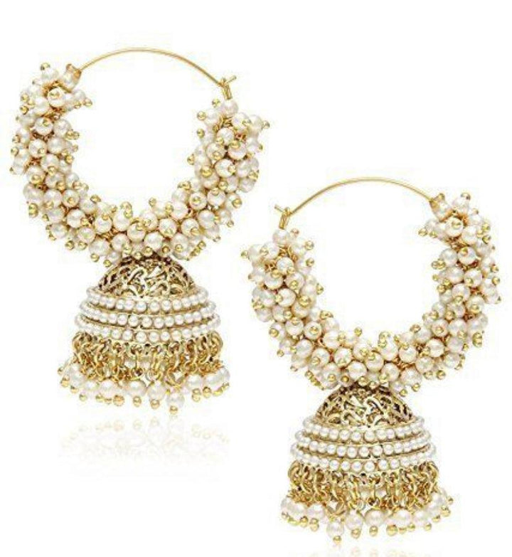 Pearl Intricate Jhumka Bali/ Hoop Earrings - Bling Little Thing