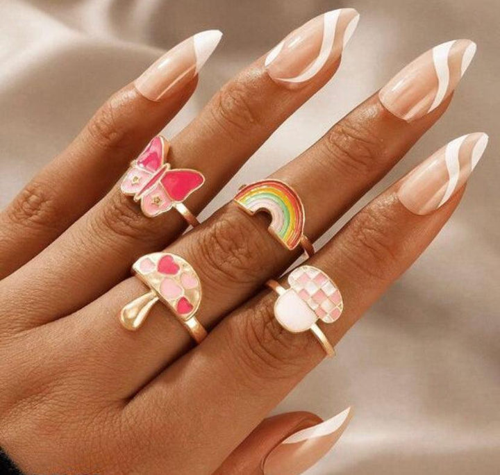 Pink Y2K Chunky Stacking Rings (Set of 4) - Bling Little Thing