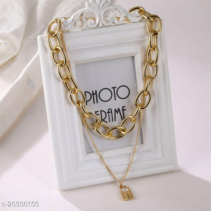 Retro Double-Layer Love Lock Pendant Clavicle Chunky Chain Necklace - Bling Little Thing