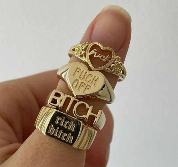 Rich Bitch Rings (Anti-Tarnish, Stainless Steel) (Adjustable) - Bling Little Thing