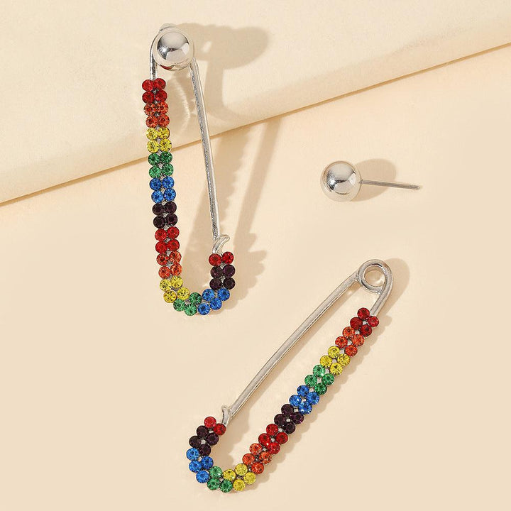 Safety Pin Unique Rhinestone Silver Plating Earrings - Bling Little Thing