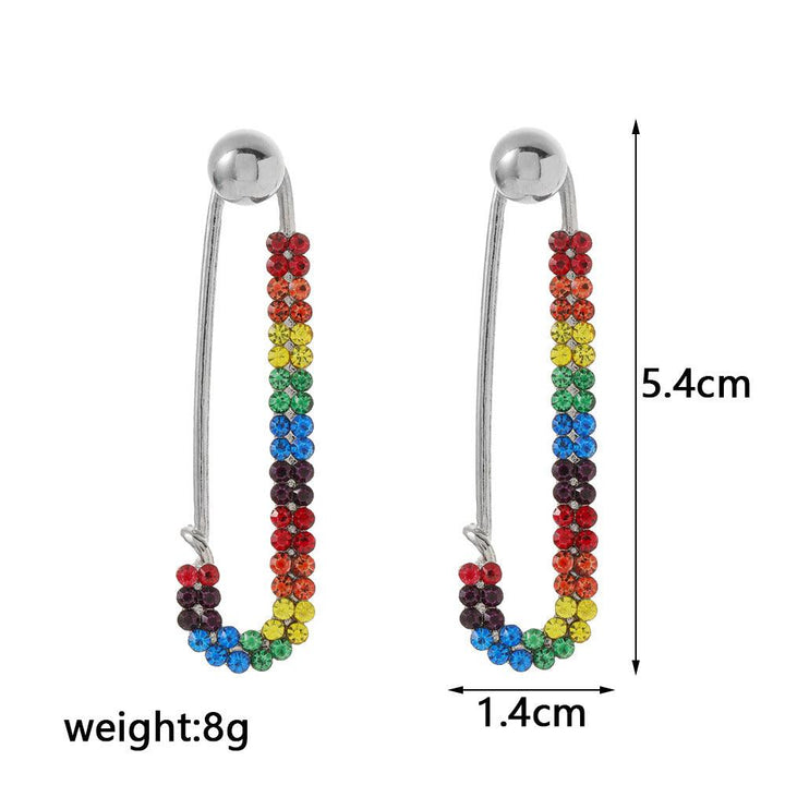 Safety Pin Unique Rhinestone Silver Plating Earrings - Bling Little Thing