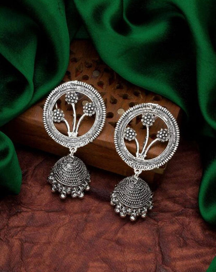 Silver Oxidised Tribal Jhumka Earrings - Bling Little Thing