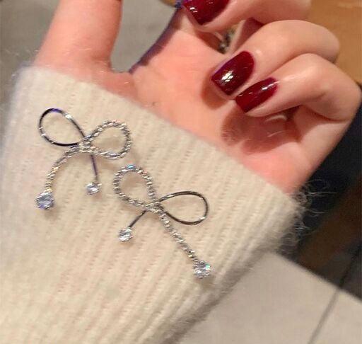Silver Rhinestone Bow Minimal Earrings - Bling Little Thing