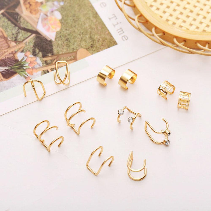 Simple Geometric Twisted Circle Ear Clip 12piece Set - Bling Little Thing