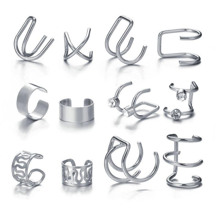 Simple Geometric Twisted Circle Ear Clip 12piece Set - Bling Little Thing