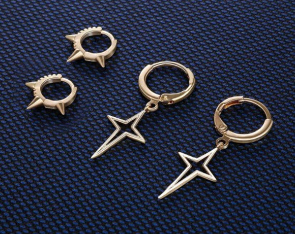 Studded Punk Hoop And Cross Huggie Earrings Set (2 pairs) - Bling Little Thing