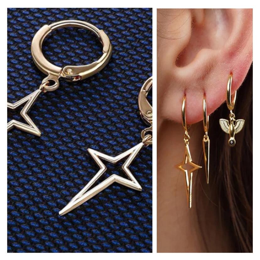 Studded Punk Hoop And Cross Huggie Earrings Set (2 pairs) - Bling Little Thing