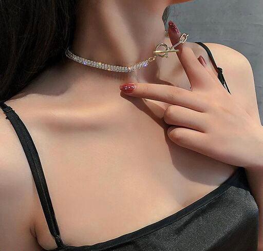 Tennis Collarbone Studded Chain Necklace - Bling Little Thing