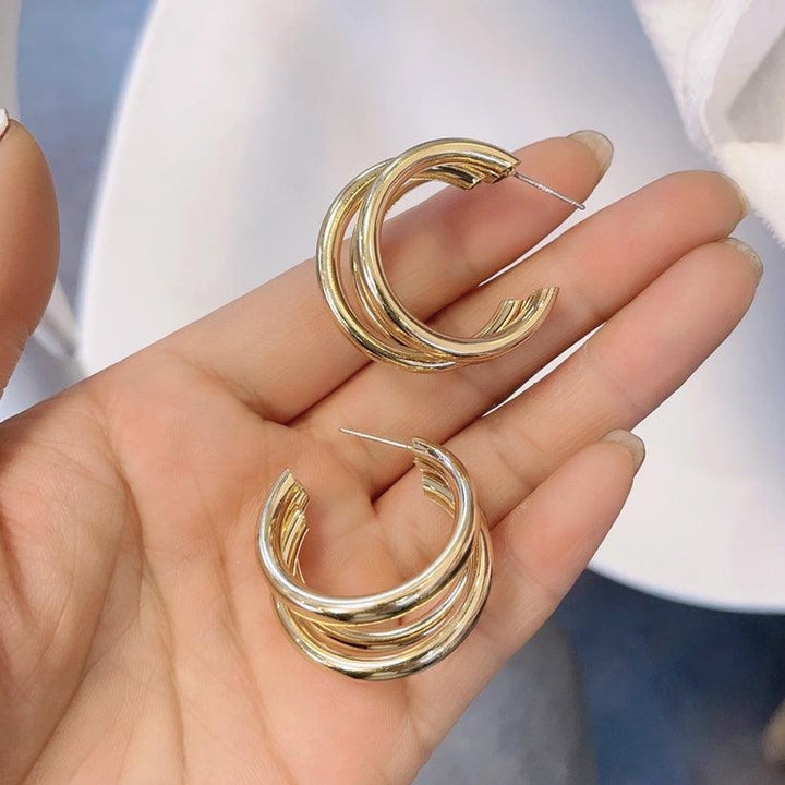 Triloop Metallic Chunky Hoop Style Stud Earrings - Bling Little Thing