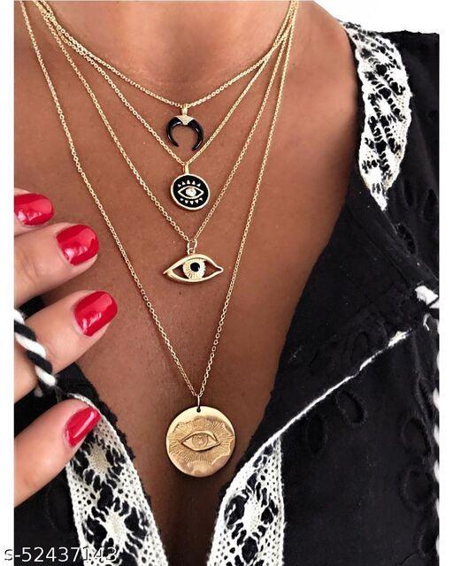 Vacay Love Evil Eye Multilayered Pendants Chain Necklace - Bling Little Thing