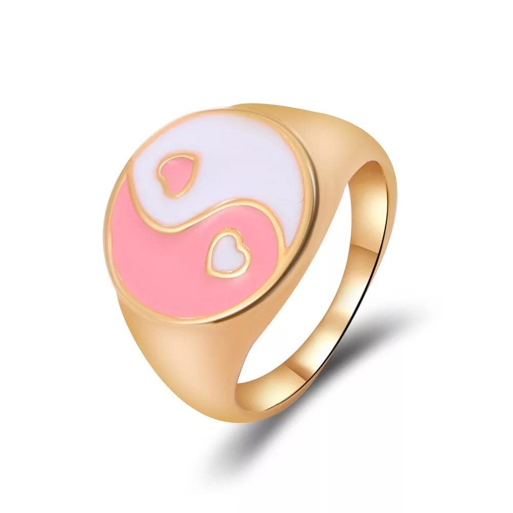 Y2K Pastel Pink Heart Rings - Bling Little Thing