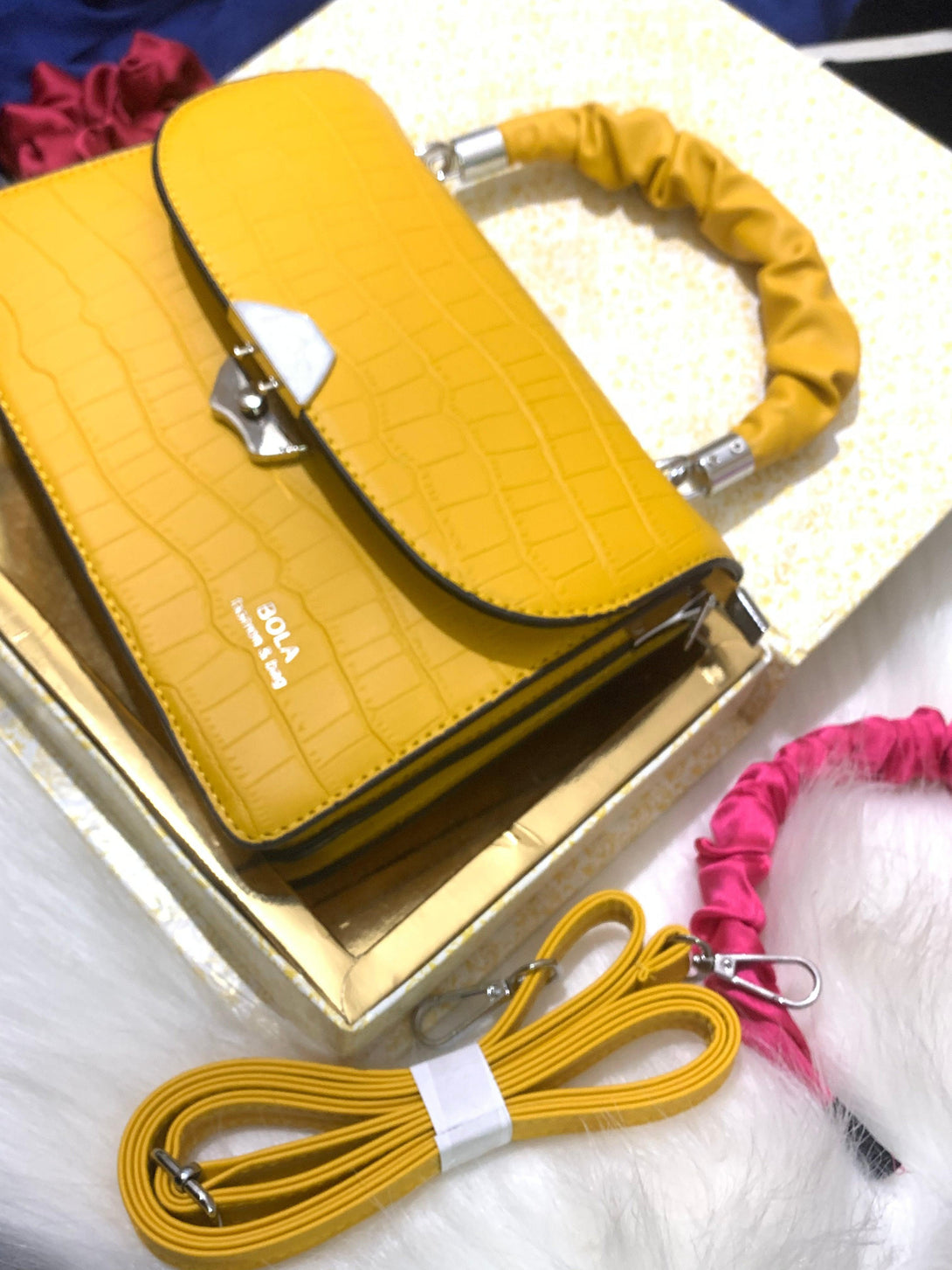 Yellow Textured Satchet Bag - Bling Little Thing